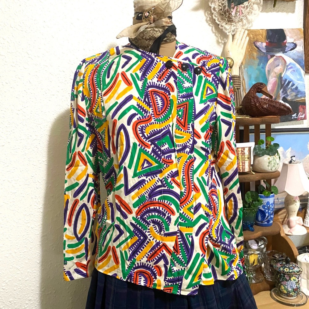 Vtg Mila Schon Artsy hippie psychedelic Alta Moda Pronta Silk Blouse Abstract 6
